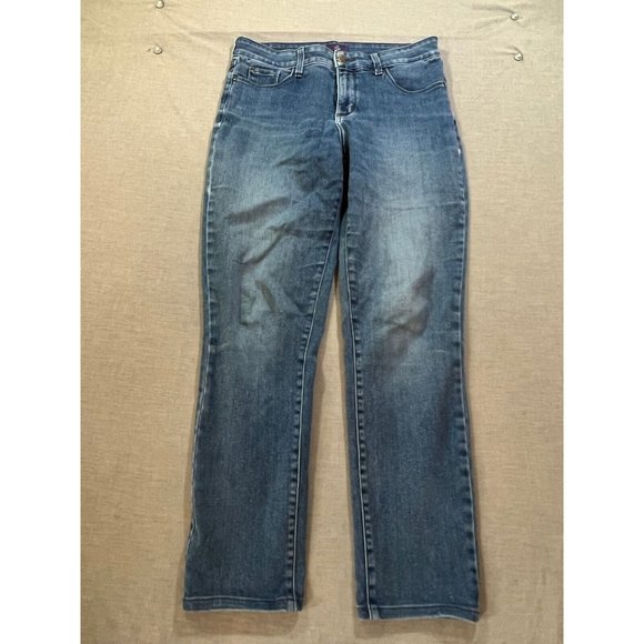 NYDJ Alina Leggings Pants Womens 6 Blue Denim‎ Belted Pockets 32x29. - Picture 1 of 13